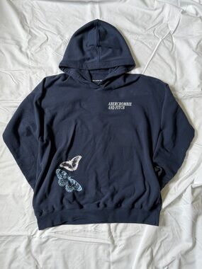 abercrombie kids Navy Pullover Hoodie with Butterfly Prints